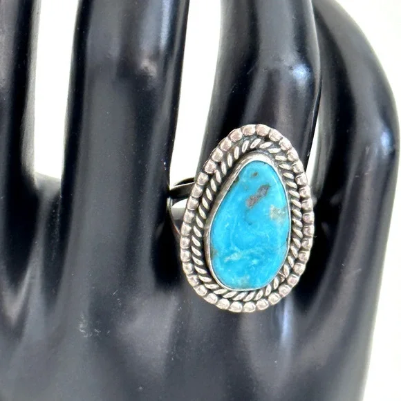 Vintage 925 Sterling Silver Turquoise Large Southwestern Tall Band Ring Size 8